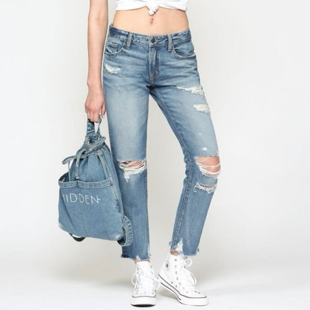 Hidden Bailey Slim Boyfriend Mid Rise Ankle Distressed Jeans Medium Wash Size 26